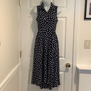 KATE SPADE Navy Cloud Pattern Oversized  Coastal Grandma Brunch Midi Dress 0